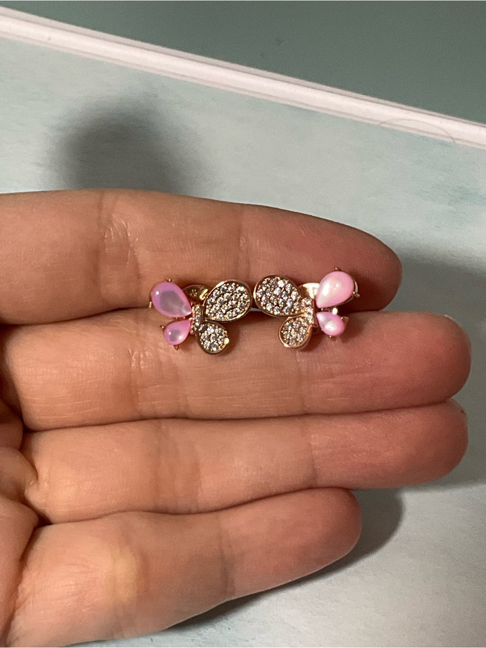 Pink Crystal Butterfly studs - Women Jewelry